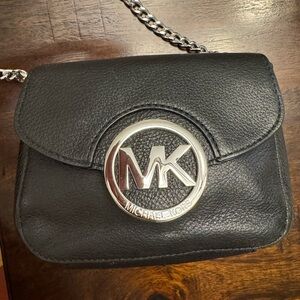 Michael Kors Black Silver Hardware Pebbled Flap Crossbody